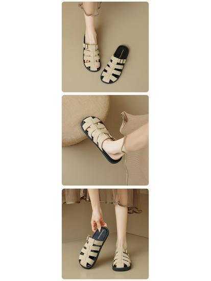 Weiwei Girl Women's French Retro Pointed Toe Woven Roman Slippers Sandals for Summer