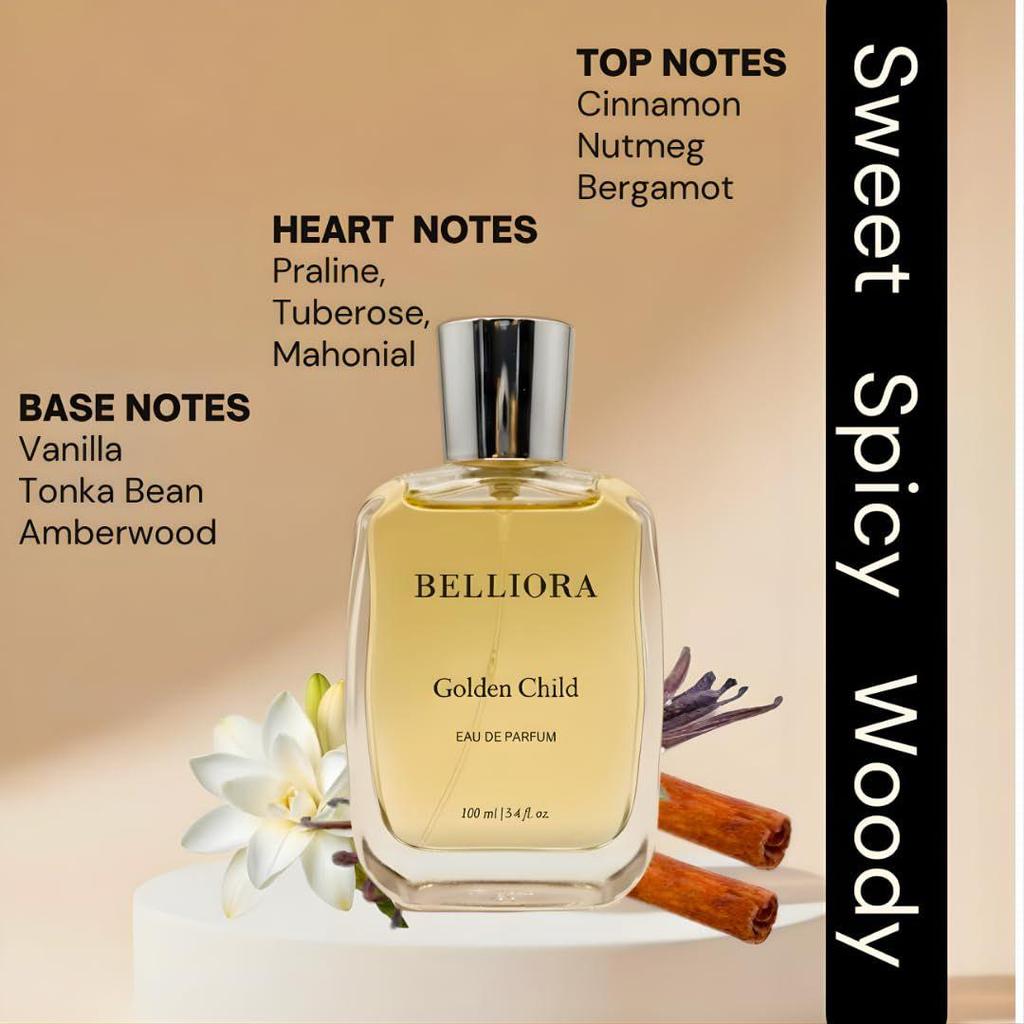 Golden Child Perfume For Men & Women |Sweet Spicy Woody | Cinnamon, Nutmeg & Bergamot, Vanilla, Amberwood Notes | Long-Lasting Luxury Fragrance