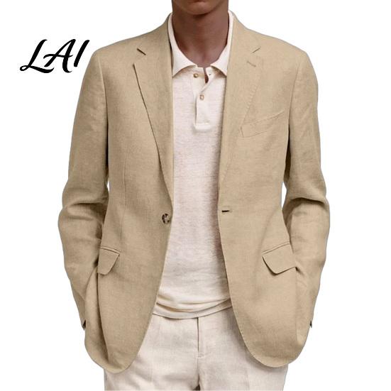 Polyester Single Button Coat Men Casual Blazer Notch Lapel Suit Jacket Structured Daily Wear Jacket Business for Wedding Office Layering Pieces