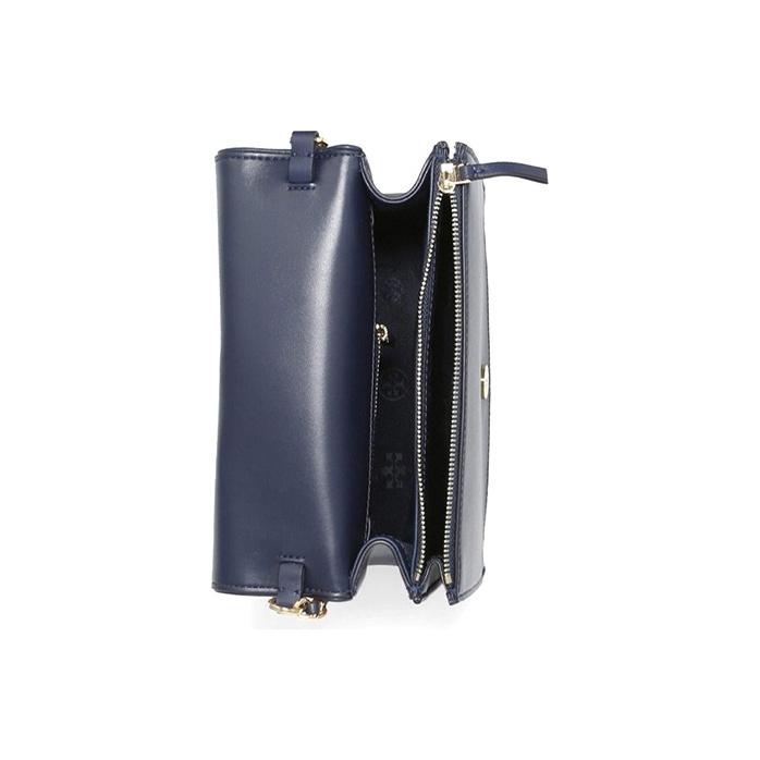 Tory Burch Fleming Quilted Leather Plaid Flap Shoulder Crossbody Bag Medium Women Bags Dark-Blue 73125-403