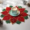 Christmas Table Placemats for Dining Floral Leaf Placemat Table, Decorative Polyester Fabric Round Mats Home with Festive Leaves Design Party