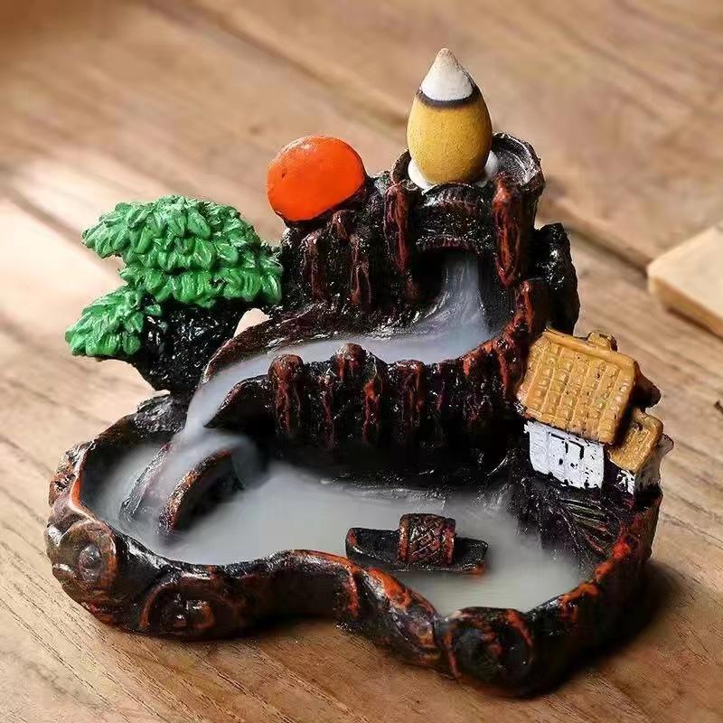 Creative Backflow Incense Holder Resin High Mountain Waterfall Incense Cones Burner Aromatherapy Ornament Zen Home Decoration