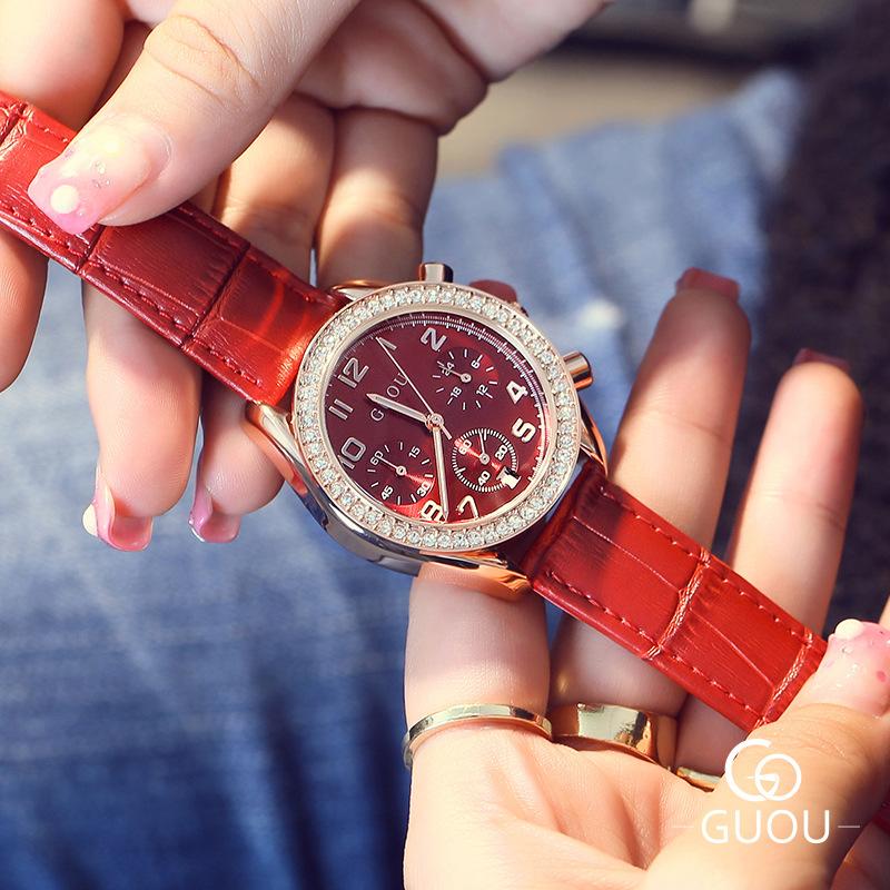Orologio da Donna Multifunzionale Tre Contatori con Calendario Quarzo Quadrante Grande Strass Orologio Moda per Donna