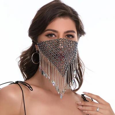 Fashion Fishing Net Rhinestone Mask Tassel Bling Face Cover Shining Hollow Masquerade Mask Wedding