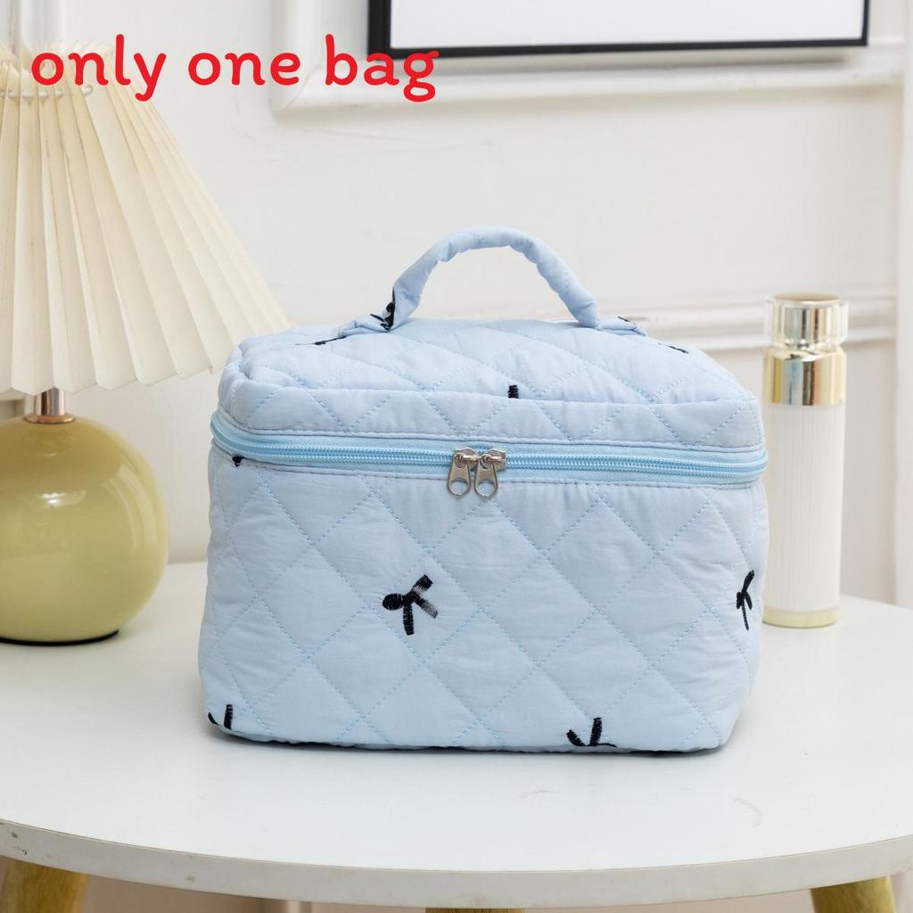 Floral Embroidered Bow Makeup Bag Large Capacity With Carry Handle For Daily Use