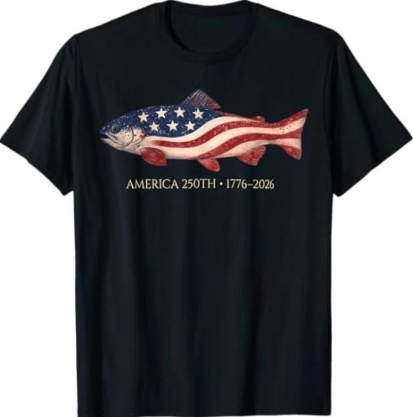 250 America Years 1776 2026 Fishing USA Flag 250th Birthday T-Shirt XXXXL