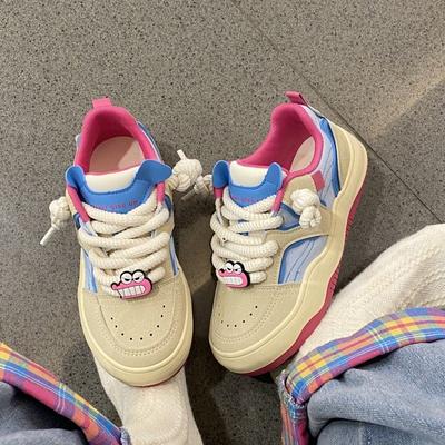 Cute Bread Canvas Shoes Women's New Spring and Autumn Breathable Platform Sports Board Shoes