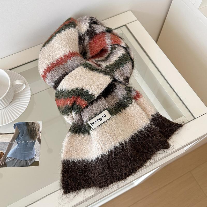Colorful Striped Japanese Knitted Scarf Female Winter Fashion Warm Neck Scarf Students Korean Version of The Male Couple Models