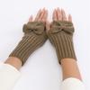 Women Short Bow Cable Knitted Warm Fingerless Gloves Outdoor Stretchy Arm Warmers Office Typing Wrist Gloves