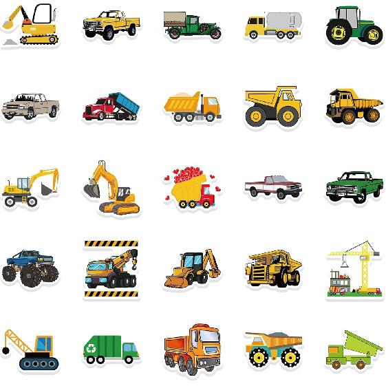50pcs Transportation Vehicle Truck Stickers Decals for Kids Toddlers Boys Girls, Cartoon Vehicle Vinyl Stickers for Water Bottle Laptop Skateboard
