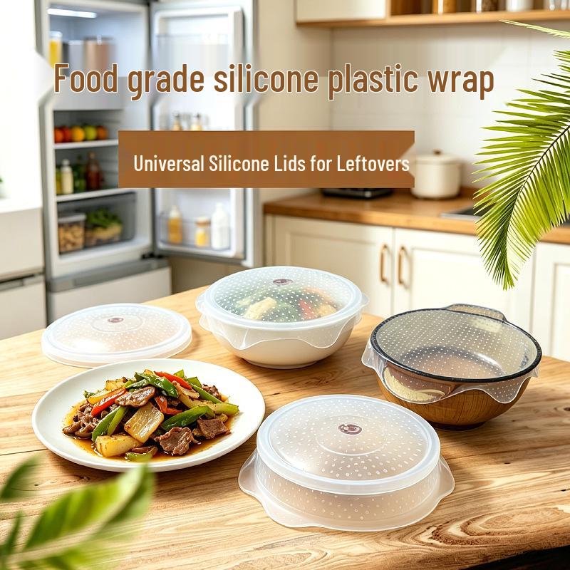 Reusable Food-Grade Silicone Sealing Lid: Heat-Preserving, Microwave-Safe, Transparent Film for Kitchens