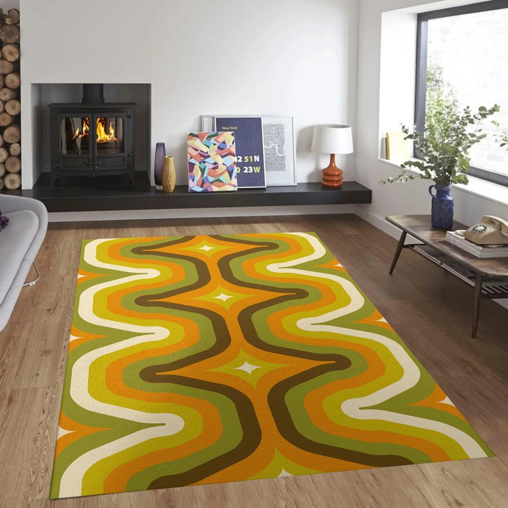 70er Jahre Retro Abstrakte Kunst Teppich Rutschfester Teppich für Schlafzimmer Balkon Flur Eingang Heimdekoration Ästhetische Zimmerteppiche