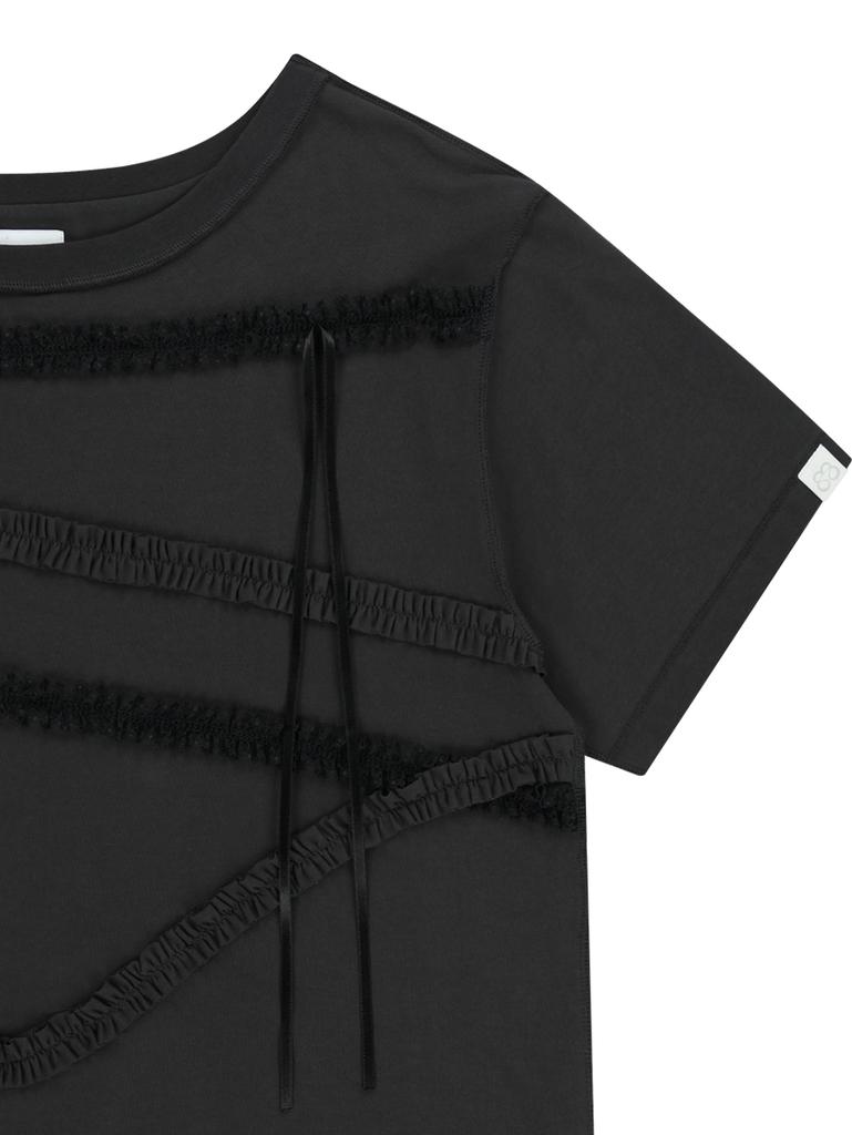 TUOMIO Lace Strap Oversized T-Shirt [Charcoal]