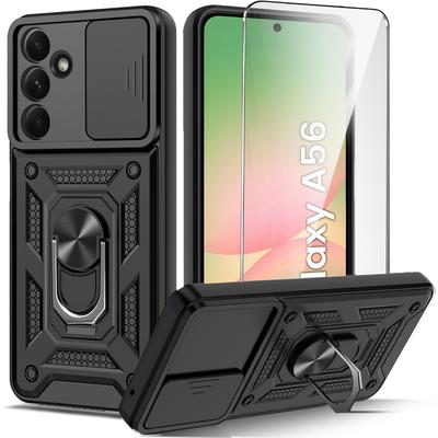 Armored Case for Samsung Galaxy A56 5G, CamShield Slide, Black + 9H Tempered Glass
