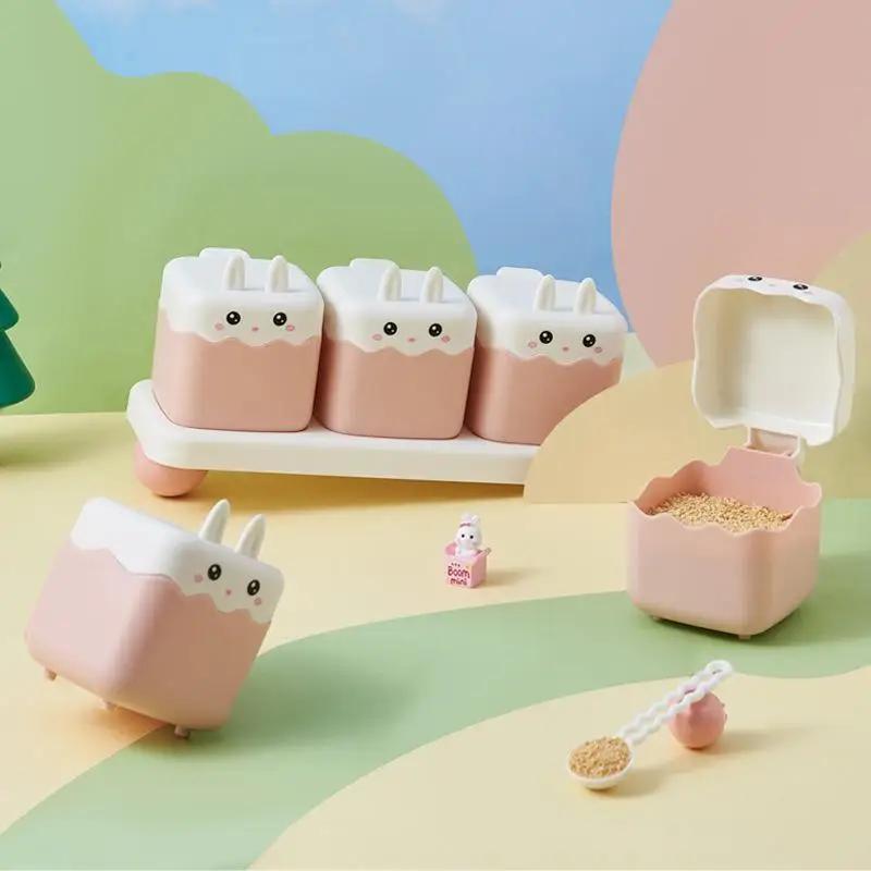 New Cartoon Seasoning Box Kitchen Household Seasonings Combination Set Seasoning Jar Seasonings Bottle Seasoning Jar Salt Jar