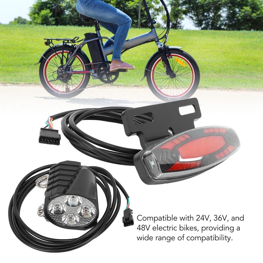 Bike Headlight Taillight Set High Brightness LED Front and Back Lamp Connection Cable Kit for 24V 36V 48V Electric Bikes
