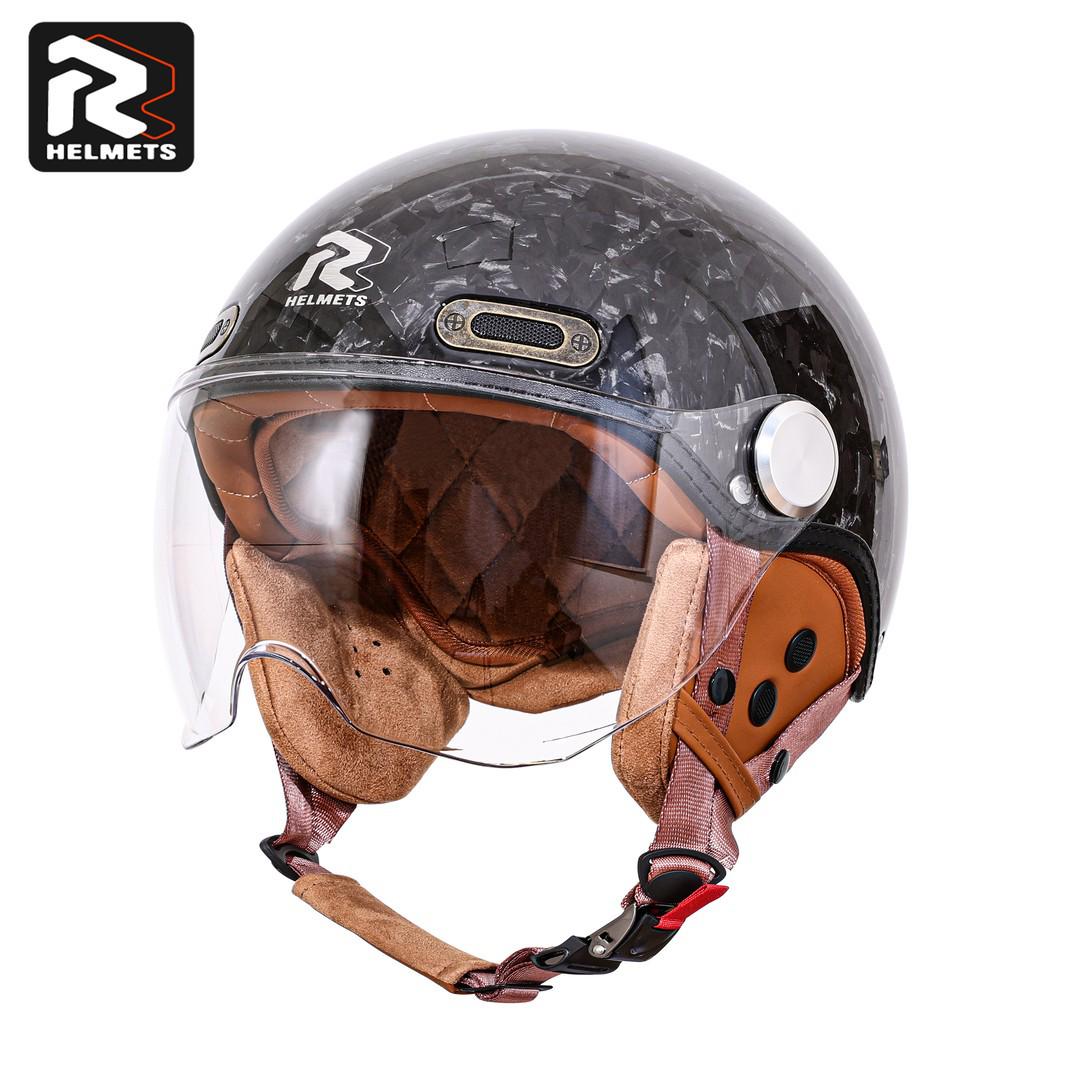 Ultra-light Carbon Fiber Retro 3/4 Half Helmet for Men & Women - 3C Certified Motorcycle/Scooter Riding Helmet L