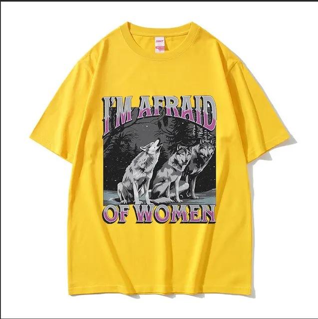 

Funny I Am Afraid of Wolf Meme T Shirt Unisexs Vintage Gothic Short Sleeve Tshirts Unisex Pure Cotton Tops Clothing Tshirt Top 4XL