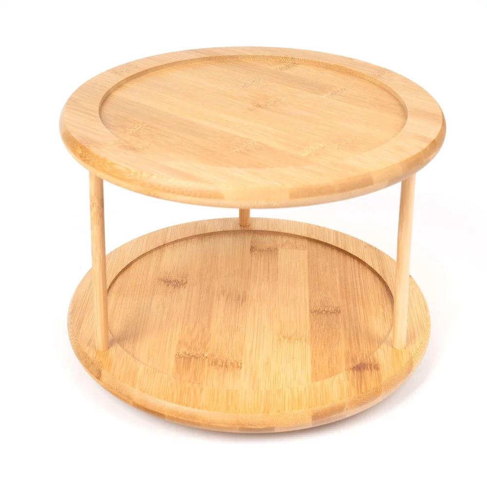 

Бамбуковая 2-ярусная вращающаяся подставка для специй, кухонный органайзер для хранения банок с приправами, консервов, соусов, простая сборка, многофункциональная United States