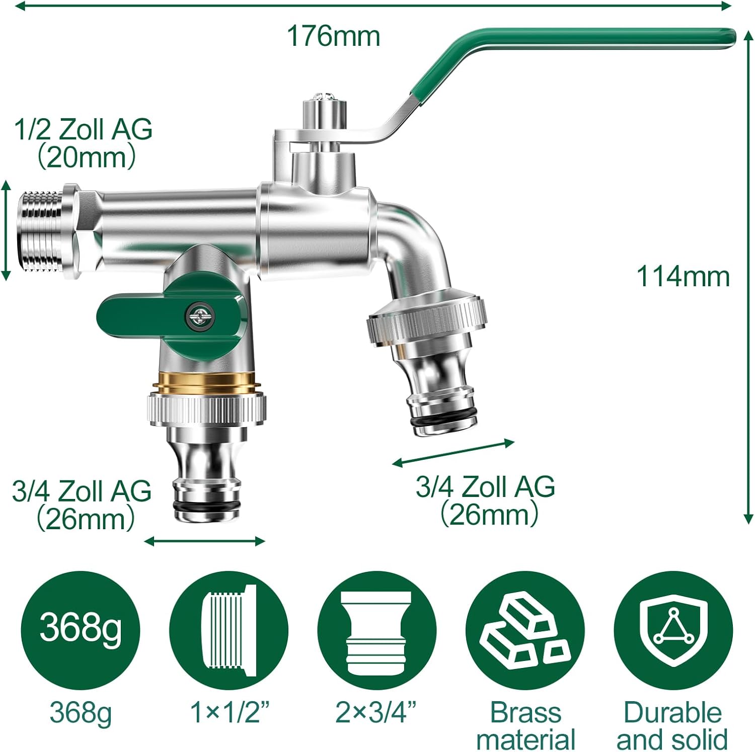 

Garden Hose Brass Tap Faucet Adapter 1/2 IBC Water Tank Connector 2-Way 1-Way Irrigation Joint Replacement Fitting Ball Valve