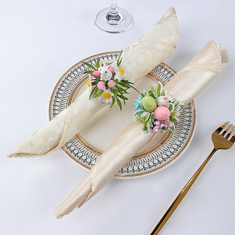 Plastic Napkin Rings With Easters Rabbit Eggs Theme Durable Suitable For Indoor Outdoors Celebration And Event