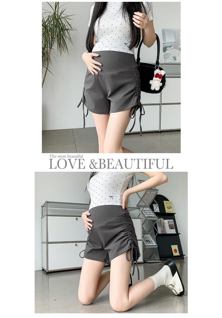 Summer Maternity Drawstring Pleated Sports Shorts - Slimming & Versatile