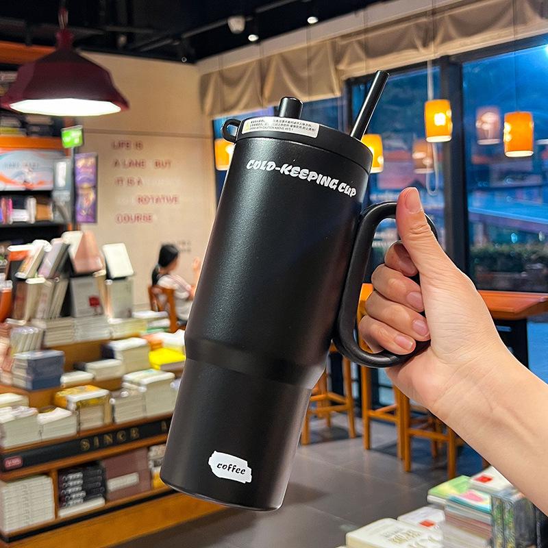 Large Capacity 316 Stainless Steel Insulated Cup with Straw and Portable Handle