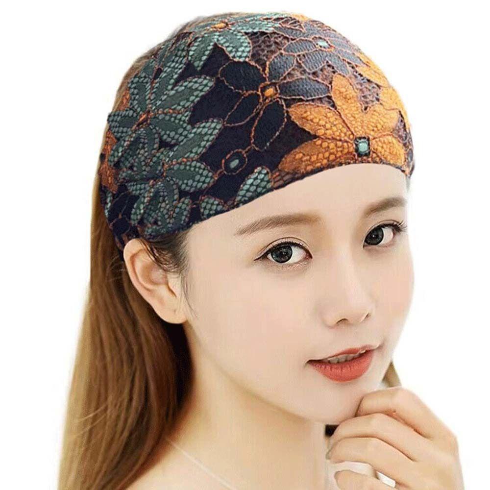 Non Slip Lace Hairbands Hair Hoop Wide Side Head Wrap Fashion Mesh Flower Headband Mother