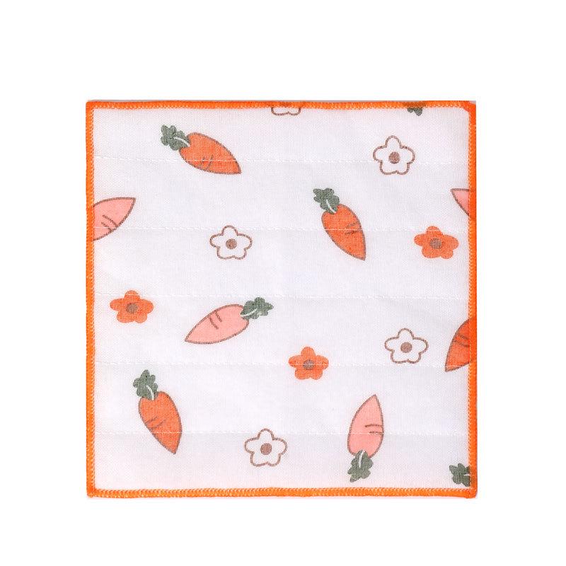 Carrot Print Lint-Free Cotton Gauze Dishcloth - Super Absorbent & Thickened for Kitchen Use