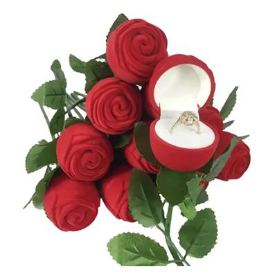 1/3/5pcs-Flocked Rose Ring Box Long Root Rose Earring Ring Storage Box High-end Gift Box Engagement Ring Storage Box