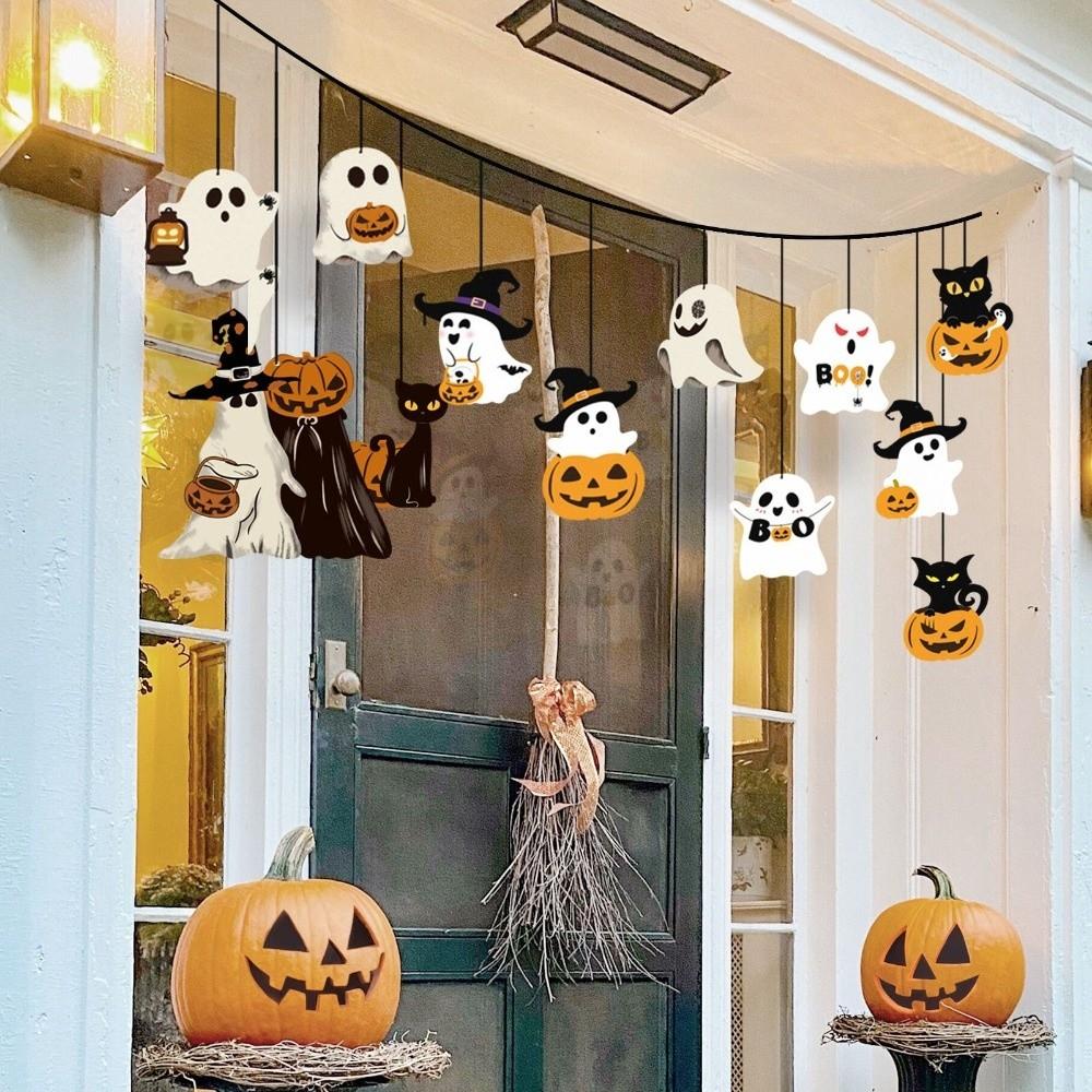 Cute Halloween Paper Hanging Ornament Cat Pumpkin Pendant Creative Ghost Ornament Yard Decor