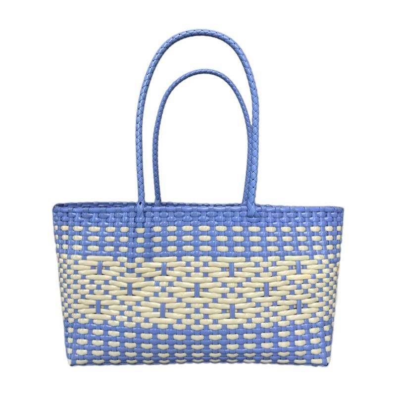 Plastic Woven Women's Handbag Handmade Bohemia Storage Basket Contrast Tote Bag Designer Summer Beach Bag Female Shoulder Bags
