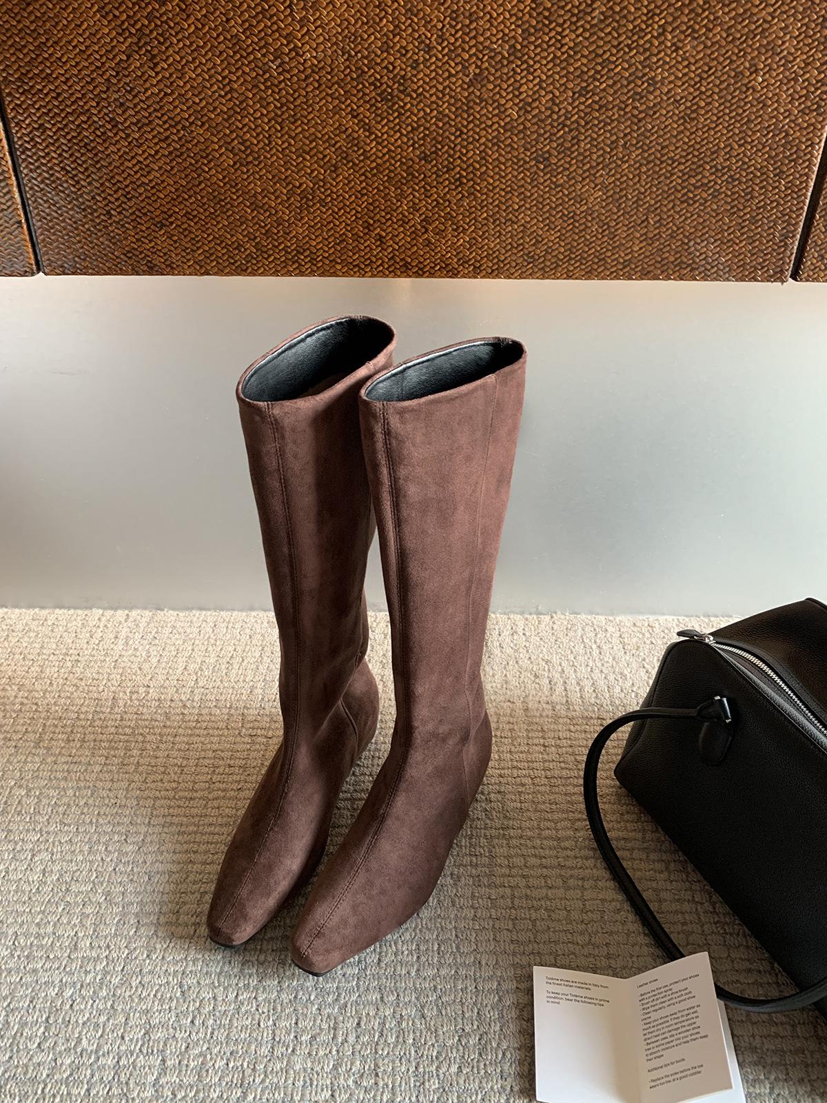 

Sheepskin version~ Small inner height-increasing boots for women 2025 autumn and winter thin square-headed knight boots versatile straight boots 40