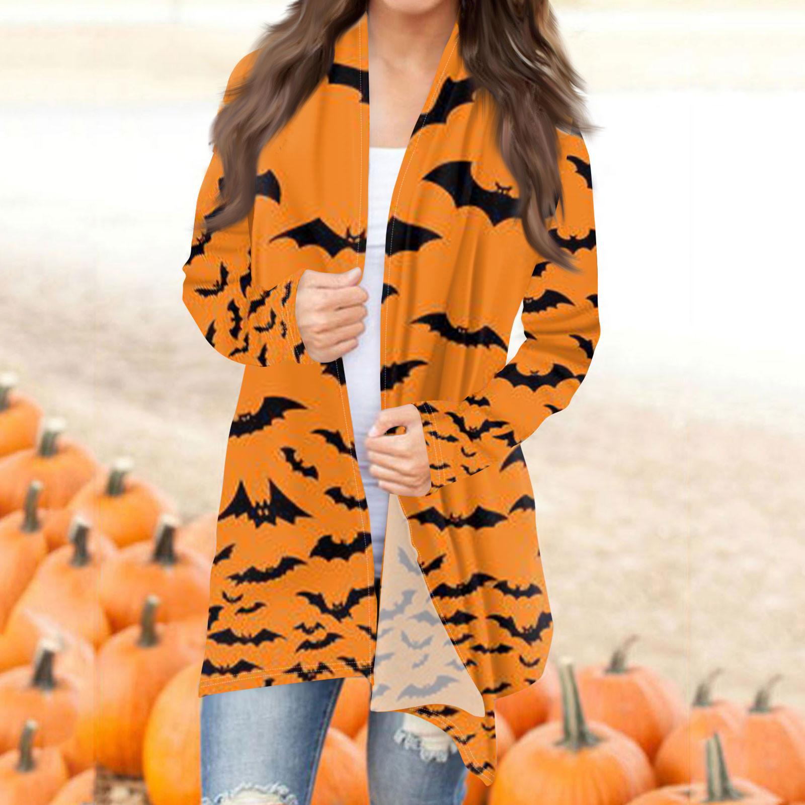 

Жіноча модна повсякденна куртка-кардиган середньої довжини з принтом на Хеллоуїн XXL імбирний