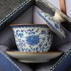 1PC Blue and white Ru kiln gongfu three-piece covered bowl tea cup Chinese style gongfu tea-making bowl