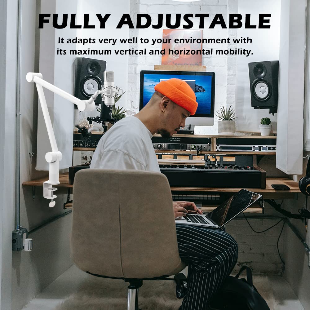 BOMGE Boom Arm Microphone Stand Adjustable Suspension Boom Scissor Arm Stand with Cable Management Channel and Desk Clamp for Home and Recording -