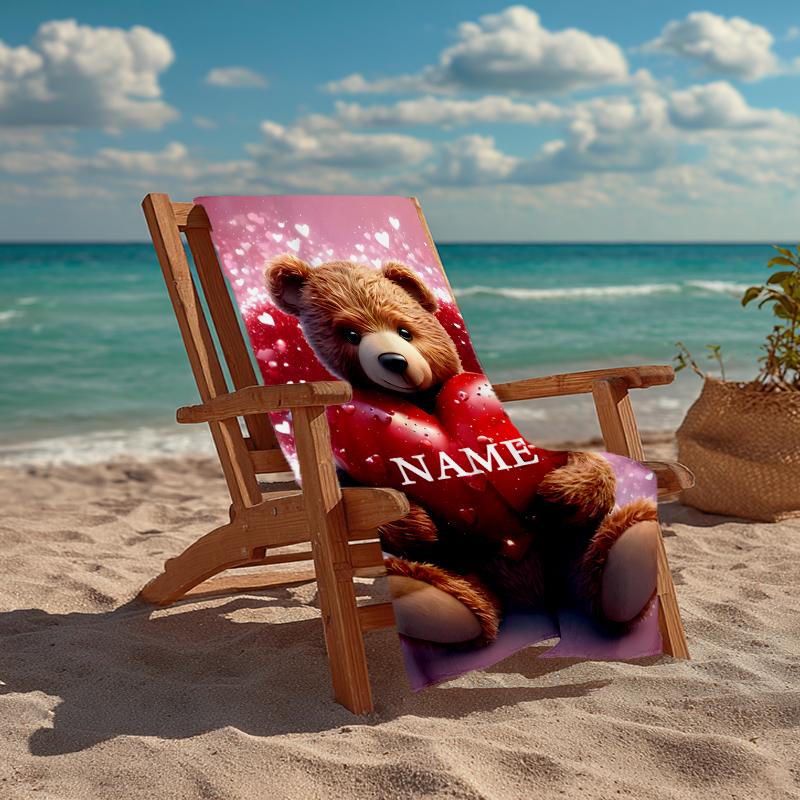 Custom Name Ultra-Soft Beach Towel with Love Theme,Ideal for Pool - Camping, Diving - Perfect Travel Essential, Vibrant Beach Towel.