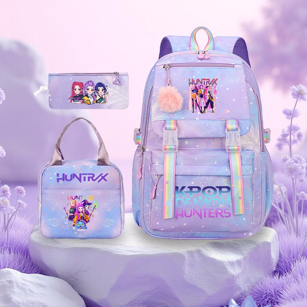 3 Peças/conjunto Mochila Fofa Estampada de Anime Kpop Bolsa de Viagem de Grande Capacidade para Adolescente Menina Menino Mochila Escolar Presente para Criança Rucksack