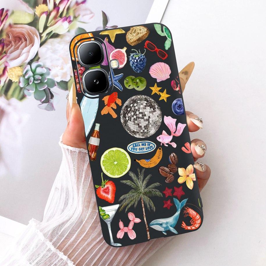 For Infinix Smart 20 4G Case New Fashion Flower Pattern Soft Black Silicone Phone Cover For Infinix Smart 20 Bumper Smart20 Para