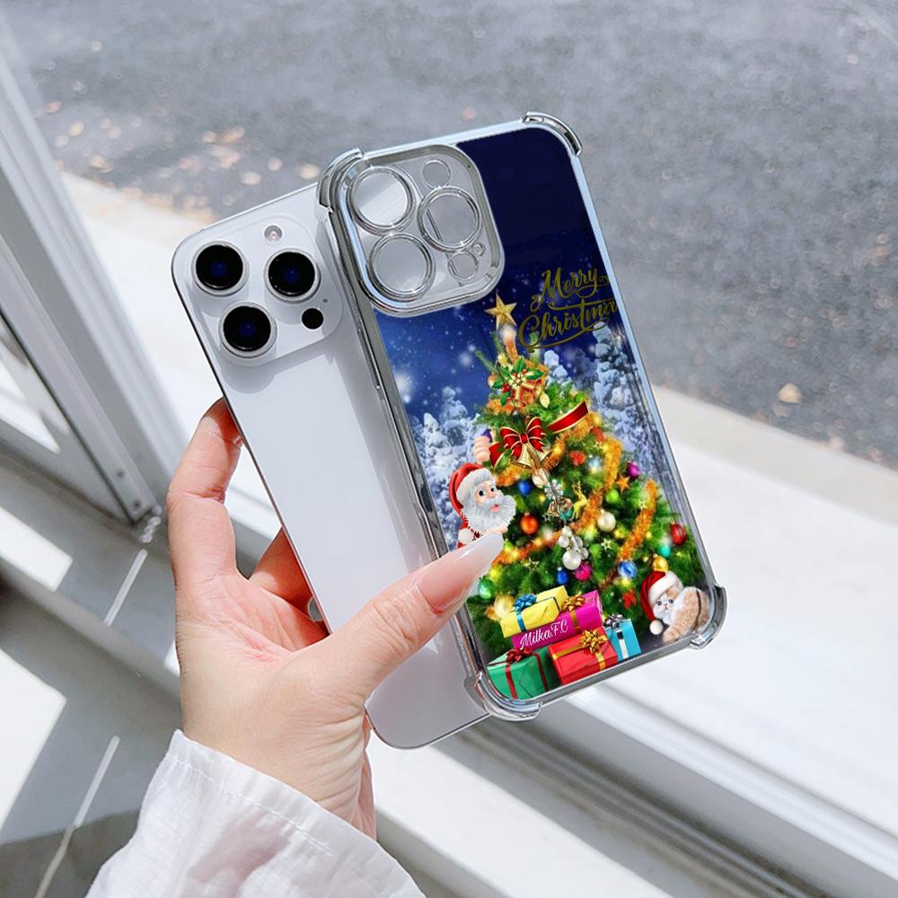 Ae119 Merry Christmas Santa art design Electroplated TPU Phone Cases for iPhone 16 15 13 11 Pro Max 14 XR Infinix Smart 8 Four Corner Protection Cover