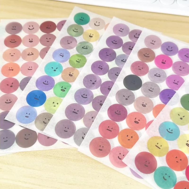 6 Sheets, Cute Expression Cartoon Doodle Cup Round Sticker, Multicolor Smile Face Gift Decoration Hand Account Sticker, Korean