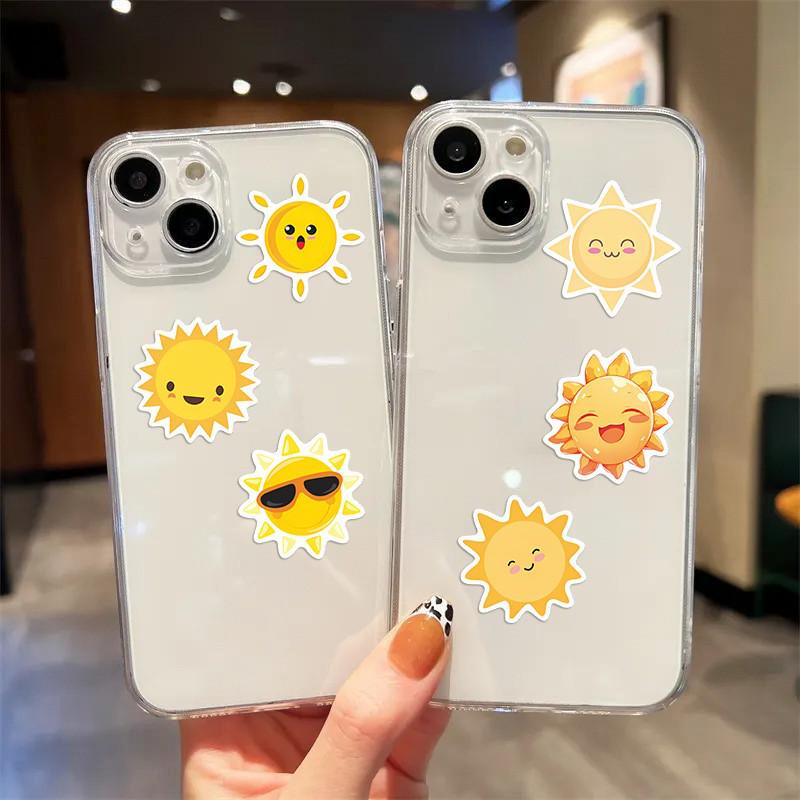 50 Cartoon Sun Expression Stickers: Waterproof Decorative Set for Scrapbooking, Notebooks, and Luggage