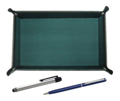 Japanse mosgroene koeienhuid pennenbakje met metalen touch zilveren pen en slanke draaibare balpen blauwe set, TRAMG-ALST-PD04-L