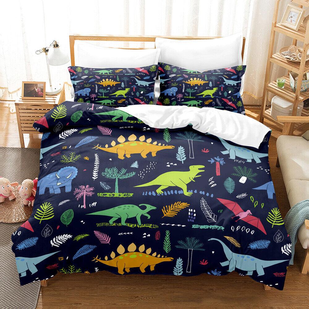 Serie Dinosauri Cartone Animato Copripiumino/Trapunta/Piumino Singolo/Matrimoniale/Queen Set Biancheria da Letto