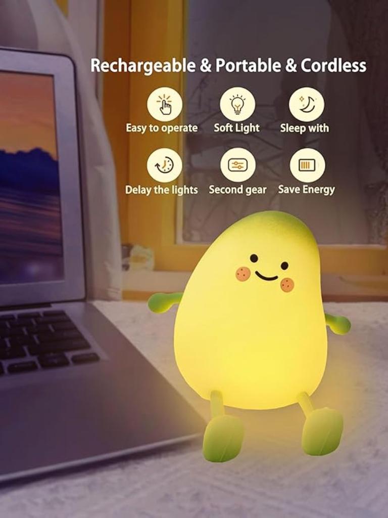 Cute Avocado Silicone LED Night Light USB Rechargeable Touch Sensor Squeeze Lamp Soft Light for Kids Bedroom Home Decor
