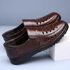Fashion Men's Leather Casual Shoes Hollow Slio-ons Loafers Men High Quality Cowhide Dress Shoes Middle-aged/Elderly Man Summer Sandals