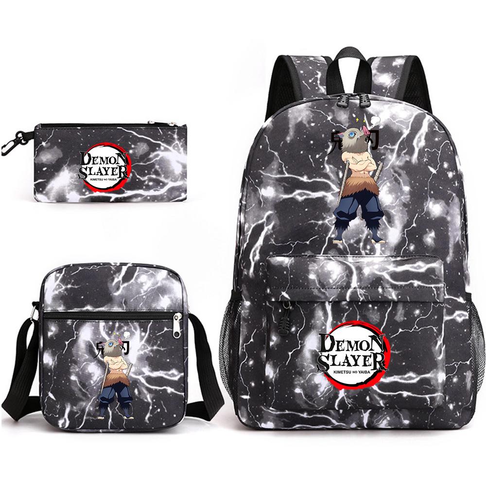 3 Stück/Set Anime Cartoon Demon Slayer Aufdruck Große Kapazität Buchtasche Rucksack mit Umhängetasche Federmäppchen für Schüler Junge Mädchen Schultasche