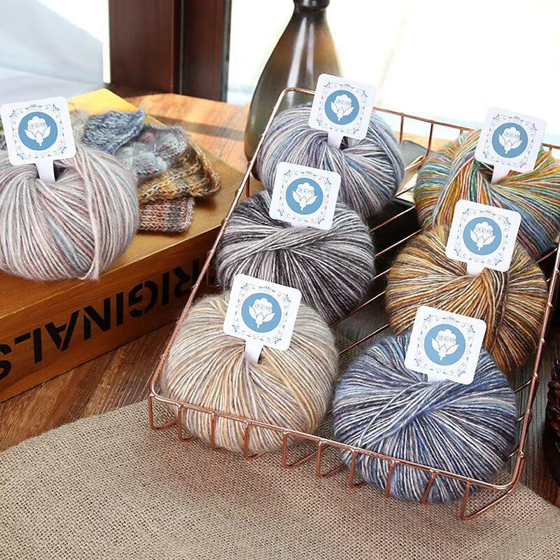 Fil de laine de coton mohair camouflage dégradé pour tricot à la main d'écharpes et de bonnets