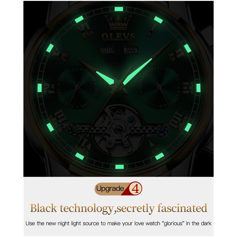 OLEVS 6607 Cu Cutie Cadou Ceas Contor mecanic Multifunctional Ceas barbatesc cu cadran mare