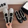 Designer Lace Women Flats Mary Jane Shoes Round Toe Shallow Ladies Casual Ballet Style Shoes Soft Leather Eelgant Dress Shoes